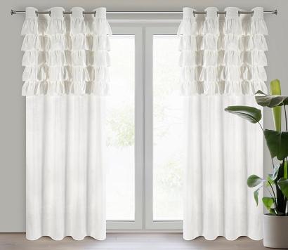 Zasłona gotowa na przelotkach AURA 140x250 Eurofirany welwetowa biała falbany