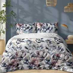 Pościel bawełniana 220x200 Detexpol biała granatowa pudrowa magnolie