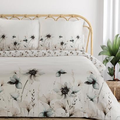 Pościel satynowa PREMIUM22 140x200 Eurofirany biała niebieska polne kwiaty