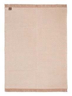 Koc bawełniano-akrylowy 150x200 biały beżowy w geometrycznym wzorze rombów
