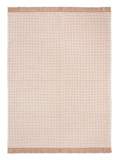 Koc bawełniano-akrylowy 150x200 biały beżowy w geometrycznym wzorze rombów