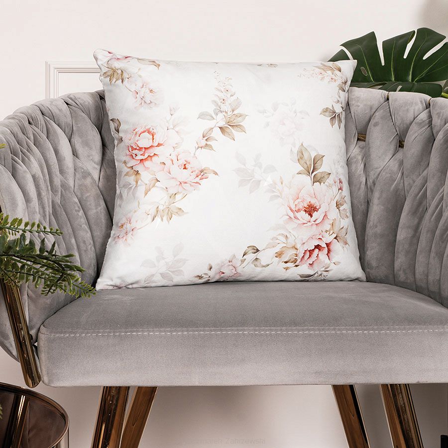 Poszewka dekoracyjna VALERIA 40x40 welwetowa biała w kwiaty