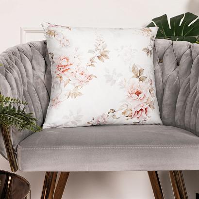 Poszewka dekoracyjna VALERIA 40x40 welwetowa biała w kwiaty