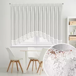 Firana gotowa na taśmie ARTEMIDA 400x160 Eurofirany biała z etaminy kwiatowa aplikacja łuk na dole