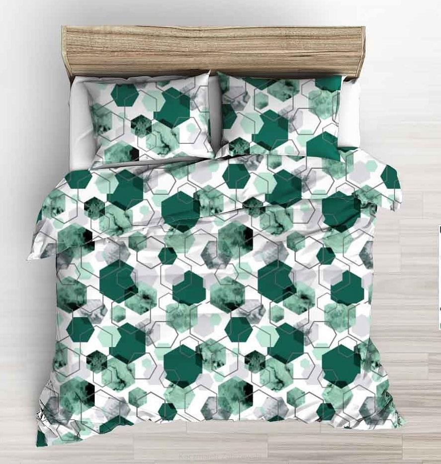 Pościel z kory 180x200 szmaragdowa biała geometria
