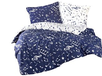 Pościel bawełniana MAJOR NAVY BLUE 200x220 COTTONLOVE EXCLUSIVE biała granatowa wzór muzyczny