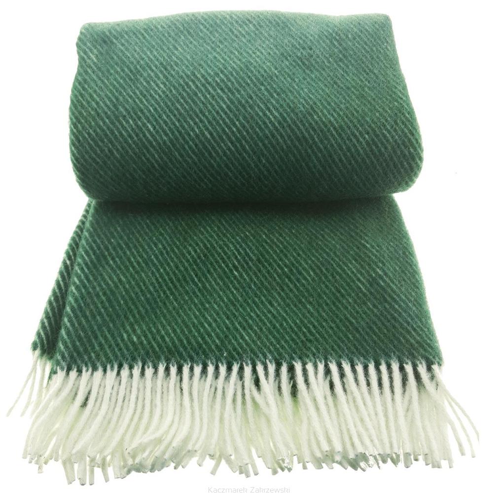 Koc wełniany z frędzlami MAGDA 160x200 diagonalny zielony