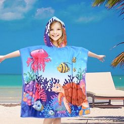 Poncho dziecięce plażowe 60x60  wesoły żółw