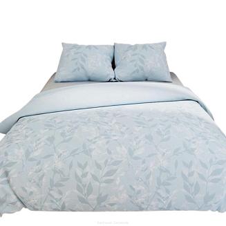 Komplet pościeli z bawełny satynowej LILU 160x200 niebieska błękitna botaniczny wzór gałązki
