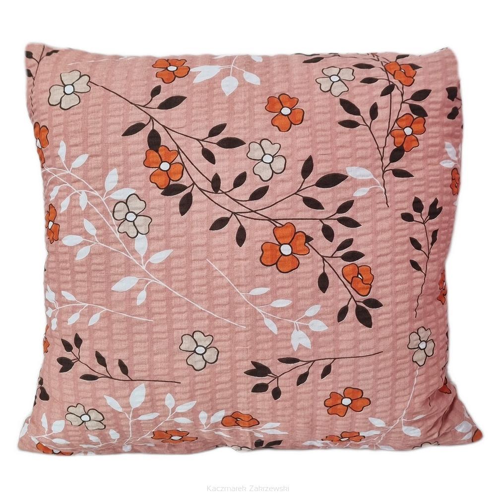 Poszewka z kory 40x40 ciemnołososiowa roślinna łączka