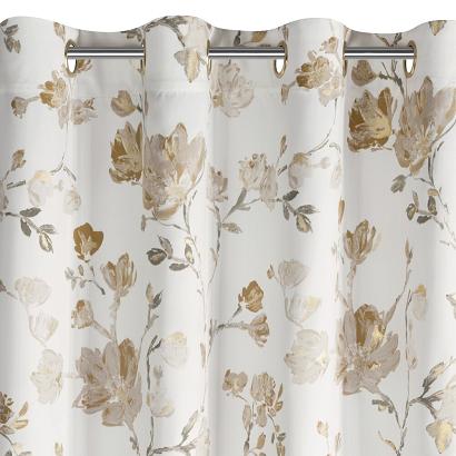 Zasłona gotowa na przelotkach zaciemniająca NELIA 140x250 Eurofirany biała beżowa złota kwiaty magnolie