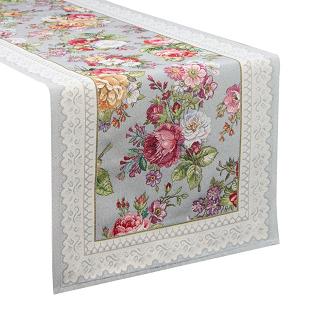 Bieżnik dekoracyjny gobelin 47x140 Eurofirany popielaty w róże