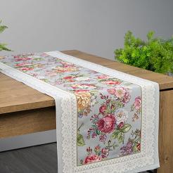 Bieżnik dekoracyjny gobelin 47x140 Eurofirany popielaty w róże