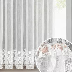 Firana gotowa na taśmie INGA 350x250 biała zdobiona w połowie i na dole haftem i aplikacją3D