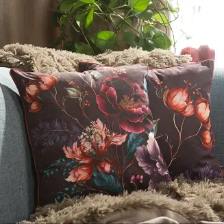 Poszewka dekoracyjna VELVET 45x45 Eurofirany bordowa turkusowa w kwiaty