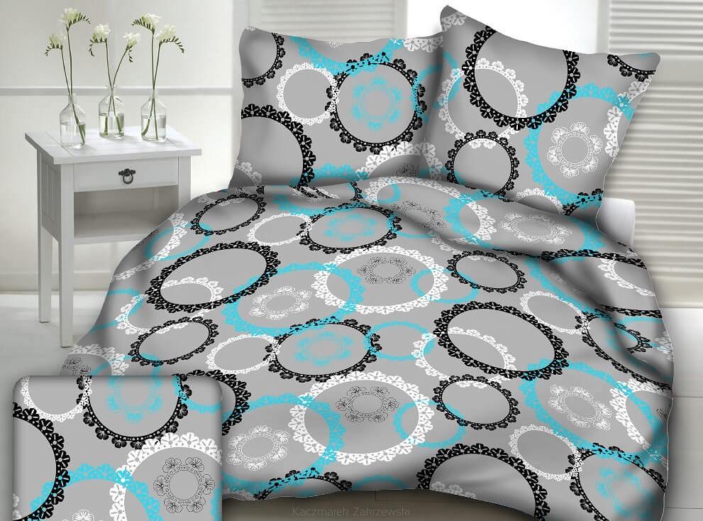 Pościel z kory 160x200 wzór ornamentowe okręgi turkusowe