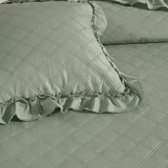 Narzuta dekoracyjna RUFFY 140x200 pikowana z falbanką szałwiowa