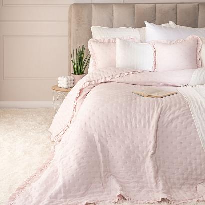 Narzuta dekoracyjna z falbaną WERONA 170x210 różowa