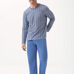 Piżama męska w serek LUNA kod 795 niebieska w kratkę