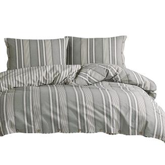 Pościel bawełniana DOKYA 220x200 NATURAL Darymex ecru, szare, zielone paski