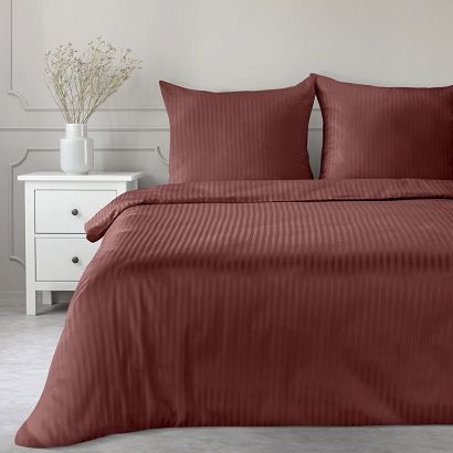 Pościel satynowa VERA 160x200 Eurofirany burgundowa w prążki