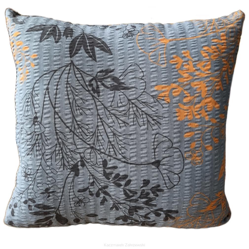 Poszewka z kory 40x40 stalowa grafitowa pomarańczowa krzewy kwiaty