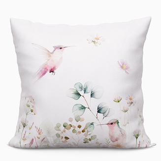 Poszewka dekoracyjna POLINA 40x40 welwetowa biała kolibry kwiaty