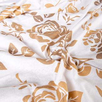 Pościel jersey 160x200 JERSEYLOVE biała beżowa kwiaty róże