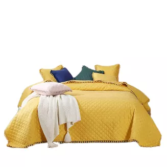 Narzuta dekoracyjna POMPOO 160x220 pikowana z pomponami musztardowa
