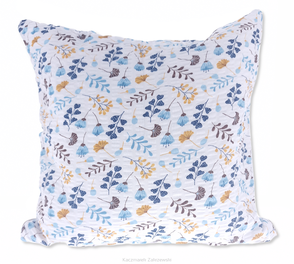 Poszewka z kory 40x40 biała turkusowa granatowa złota kwiatowy rzucik