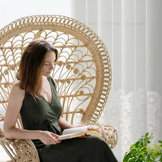 Firana gotowa na przelotkach LIZA 140x250 Eurofirany naturalna z koronkową aplikacją na dole