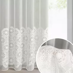 Firana gotowa na przelotkach LIZA 140x250 Eurofirany naturalna z koronkową aplikacją na dole