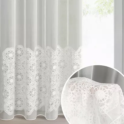 Firana gotowa na przelotkach LIZA 140x250 Eurofirany naturalna koronka na dole