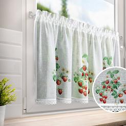 Zazdrostka firana gotowa na tunel KSENIA 150x60 Eurofirany biała zielona czerwona w truskawki