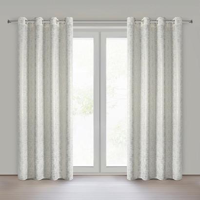 Zasłona gotowa na przelotkach RONYA 140x250 Eurofirany kremowa z błyszczącym szampańskiem nadrukiem