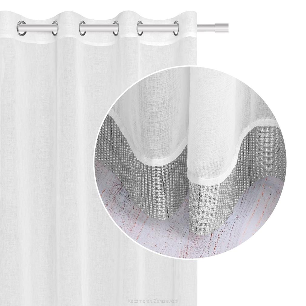 Firana gotowa na przelotkach STONE 140x250 biała z ozdobną taśmą