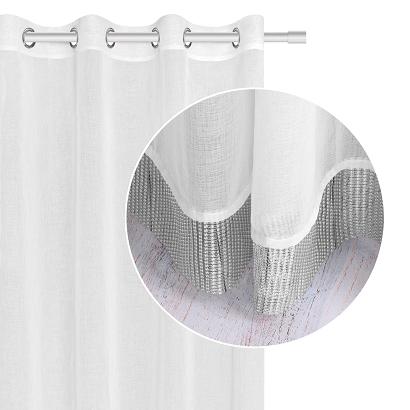 Firana gotowa na przelotkach STONE 140x250 biała z ozdobną taśmą