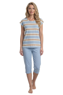 Piżama damska REGINA kod 4011 niebieska t-shirt w paski