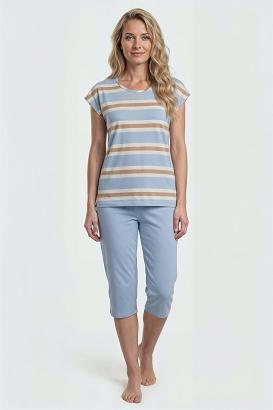 Piżama damska REGINA kod 4011 niebieska t-shirt w paski