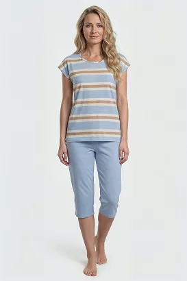 Piżama damska REGINA kod 4011 niebieska t-shirt w paski