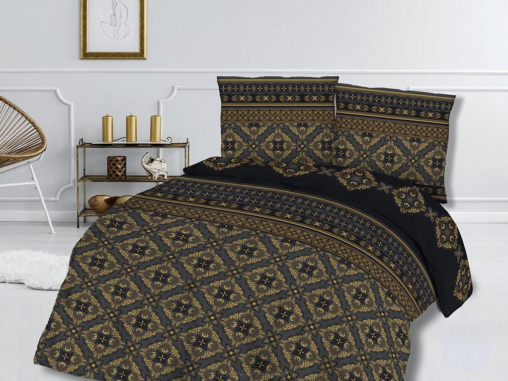 Pościel bawełniana 160x200 COTTONLOVE czarna złota ornament glamour