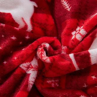 Pościel polarowa XmasCozy 220x200 welur świąteczna czerwona biała krata renifery