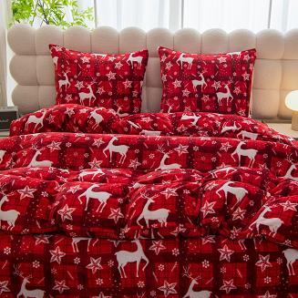 Pościel polarowa XmasCozy 220x200 welur świąteczna czerwona biała krata renifery