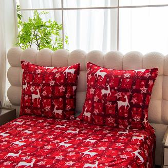 Pościel polarowa XmasCozy 220x200 welur świąteczna czerwona biała krata renifery