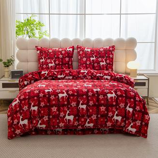 Pościel polarowa XmasCozy 220x200 welur świąteczna czerwona biała krata renifery