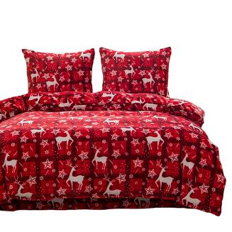 Pościel polarowa XmasCozy 220x200 welur świąteczna czerwona biała krata renifery