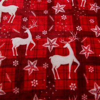 Pościel polarowa XmasCozy 220x200 welur świąteczna czerwona biała krata renifery
