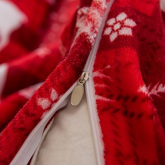 Pościel polarowa XmasCozy 220x200 welur świąteczna czerwona biała krata renifery