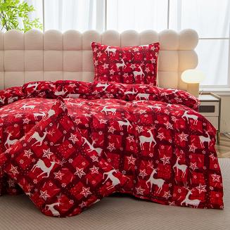 Pościel polarowa XmasCozy 220x200 welur świąteczna czerwona biała krata renifery