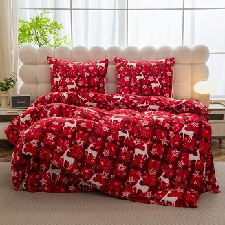 Pościel polarowa XmasCozy 220x200 welur świąteczna czerwona biała krata renifery